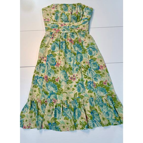 Plenty Frock by Tracy Reese Floral 100% Silk Strapless Dress Sz 6 - Picture 1 of 12